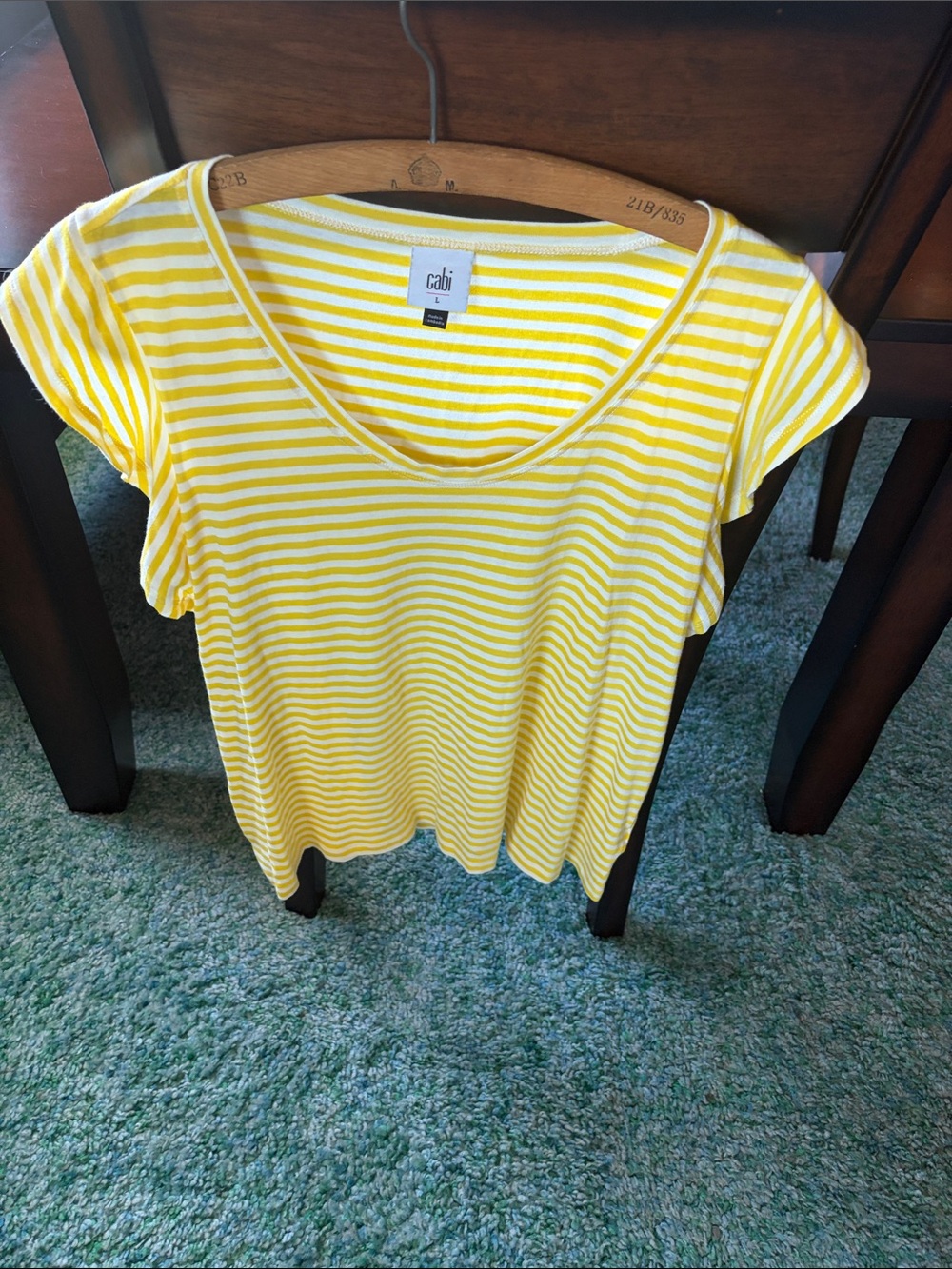CAbi Yellow & White Striped Scoop-Neck Tee